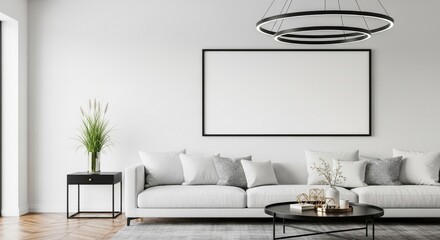 Modern living room interior design with white sofa frame and stylish decor and lighting ideas