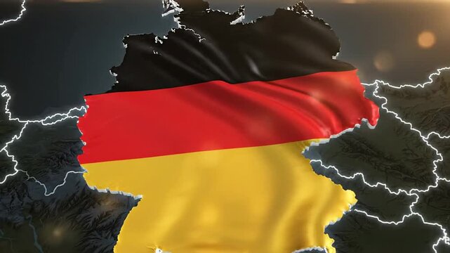 Germany's flag overlaid on its map, symbolizing national pride and unity, vibrant colors evoke celebrations like Unity Day