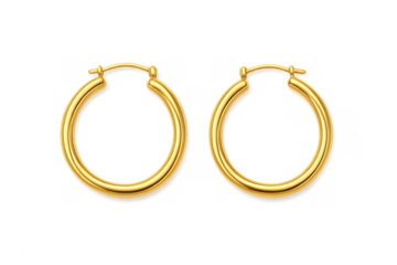 Pair of gold hoop earrings on transparent background