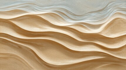 Obraz premium Smooth wavy patterns of sand stretch across a vast desert creating an abstract visual scene. The gentle curves showcase natural beauty under a bright blue sky with shadows adding depth.