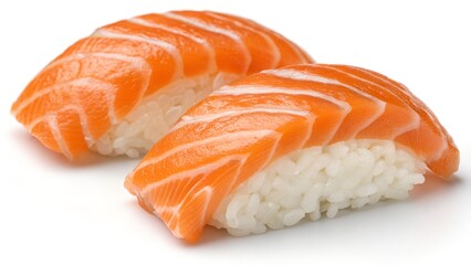 Delicious fresh salmon nigiri sushi for lunch or dinner, a modern culinary delight on a white background