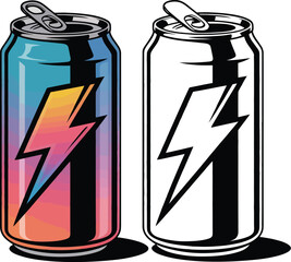 Stock vector illustration of energy drink can with lightning bolt for energy boost marketing