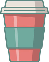 Vector illustration of pink coffee cup with lid and sleeve for cafe and coffee shop menu design