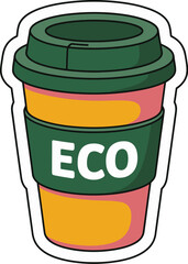 Eco friendly coffee cup reusable travel mug sustainable zero waste lifestyle illustration graphic design