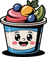 Cute yogurt parfait with fresh fruit cartoon vector illustration dessert food healthy snack tasty