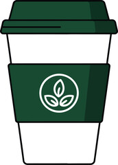 Vector illustration of coffee cup with leaf logo for cafe shop beverage branding mockup design