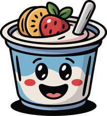 Cute yogurt cup with fruit cartoon illustration vector image for kids healthy food concept design