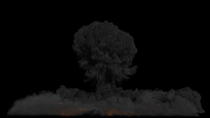 Nuclear explosion with mushroom cloud of smoke VFX element in 4K, Pro Res with track matte pass - Powered by Adobe