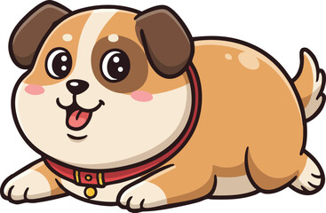 Cute playful puppy lying down cartoon style vector illustration of small dog with collar and happy expression 