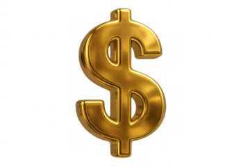 Gold dollar sign 3d rendering currency concept on a transparent background illustrating finance, banking, and wealth