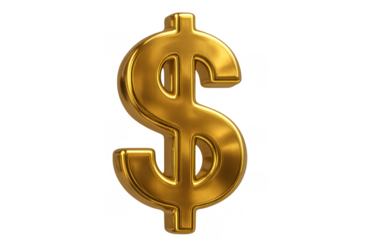 Gold dollar sign 3d rendering currency concept on a transparent background illustrating finance, banking, and wealth
