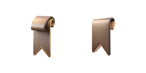 Rolled bookmark icons. Beige rolled bookmark icons with curled top edge and long ribbon form in minimal soft 3D style.