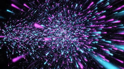 A neon particle explosion. Abstract pink and cyan lights rushing forward on a black background. Futuristic motion graphics for events and technology - Powered by Adobe