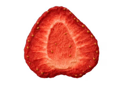 Close up dried strawberry slice showing texture on transparent background - Powered by Adobe