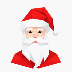 Polygonal Santa Claus with red hat and white beard in modern style  