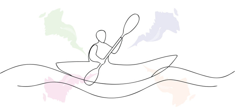 Kayaking activity simple line art