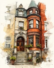 Fototapeta premium Elegant vintage architecture of historic building in urban setting
