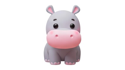 Cute 3D Baby Hippo Illustration | Adorable Cartoon Animal Character Artwork - 1
