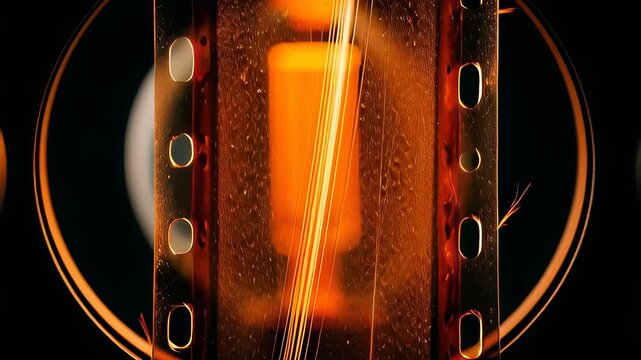 Vintage Film Scratch Overlay showing a damaged celluloid strip with dust and grain, creating a retro cinematic texture.