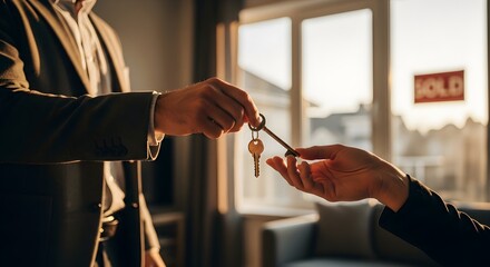 Home Handove: Real Estate Agent Giving Keys to New Owner