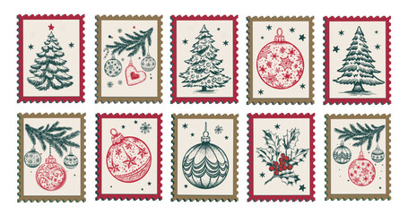 Vintage Christmas Holiday Postage Stamps Collection	