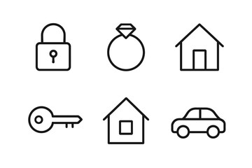 Obraz premium Minimalist icons of lock, ring, house, key, and car