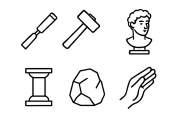 Obraz premium Line art icons of sculpting tools and classical sculpture elements