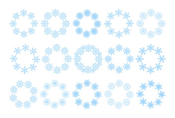 Big set of snowflake wreath frames. Ideal for winter holiday, Christmas, New Year card border, and festive decor