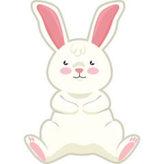 Cute White Easter Bunny Rabbit With Pink Accents Sitting With Paws Folded And A Sweet Smile On Its Face In A White Isolated Background