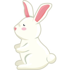 Cute White Rabbit With Pink Ears And Cheeks Standing Still And Facing Left With A Transparent Background And Pixel Art Style