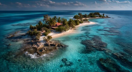 Fototapeta premium Remote tropical island with clear turquoise ocean water Photo