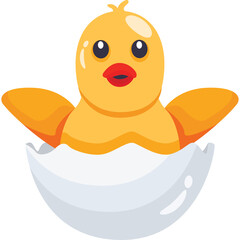 Cute Yellow Chick Hatching From White Eggshell With Open Wings And Red Beak On Transparent Background Adorable Newborn Bird Illustration For Easter Spring Themes And Childrens Content