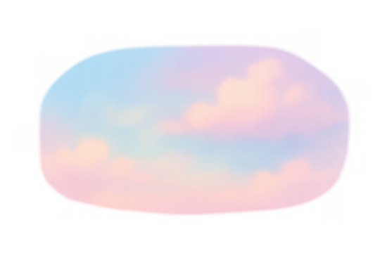 Dreamy pastel sky with fluffy clouds creating a soft gradient oval, an ethereal design element on transparent background