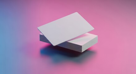 Blank cards on pink and blue gradient background