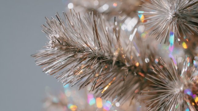 Vintage silver aluminum tree adorned with colorful reflections from a projector creates a nostalgic holiday atmosphere