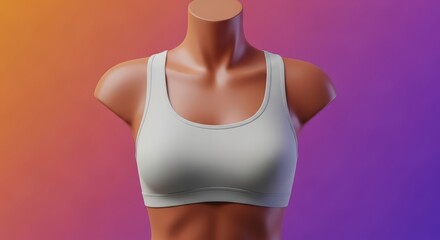 Female mannequin bust with sports bra on gradient background
