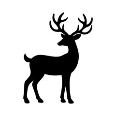 Silhouette of a standing deer with large antlers on transparent background