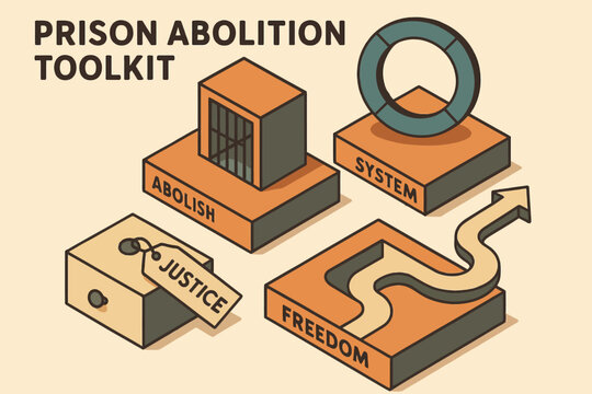 Prison abolition toolkit: justice, system, abolish, freedom concepts illustrated
