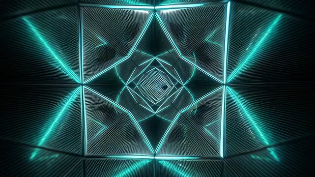 High-speed Futuristic Tunnel Loop with glowing turquoise neon lights, a sci-fi geometric VJ animation.