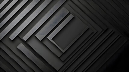 Obraz premium A modern dark geometric background featuring layered rectangular shapes creating depth and symmetry, ideal for branding, presentations, tech designs, and minimal layouts.