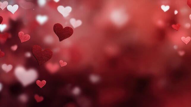 Romantic red heart background with floating pink and red hearts for Valentine mood