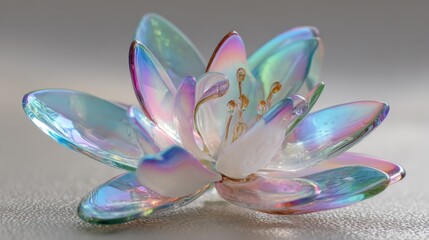Naklejka premium A beautiful, colorful flower with a rainbow effect. The flower is made of glass and has a shiny, reflective surface. The colors of the flower are vibrant and eye-catching, creating a sense of joy