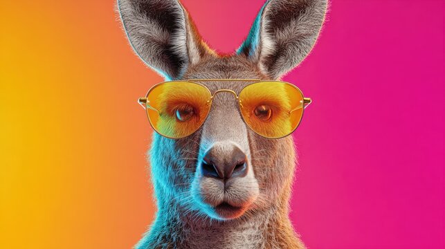 A cartoon kangaroo wearing sunglasses and a hat. The kangaroo is wearing a pair of sunglasses and a hat, giving it a cool and stylish appearance - Powered by Adobe