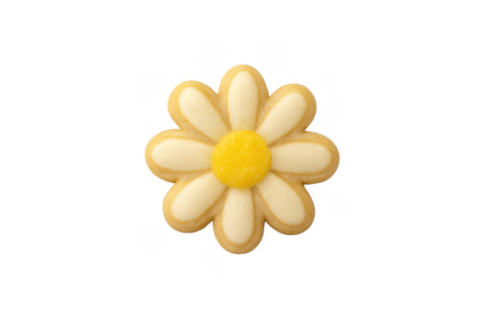 Daisy flower shaped sugar cookie on transparent background