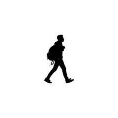 Silhouette of student walking confidently with backpack ready for school adventure and future success