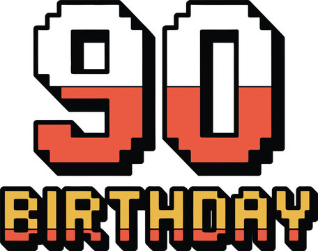 Ninety birthday pixel art celebration retro gaming theme design for milestone anniversary event party
