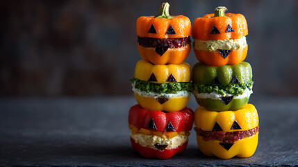 Obraz premium Close-up of A pile of small Halloween pumpkins and food