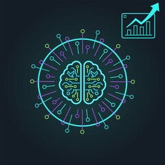 Artificial intelligence and business growth concept with brain and chart