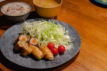 Pork veggie rolls dinner