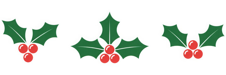 Set of Christmas holly berry icons simple flat vector design elements isolated on white background
